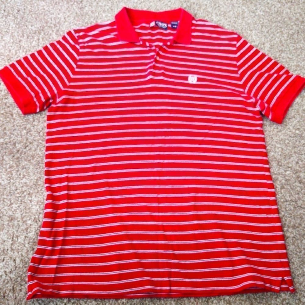 Chaps Men's Striped Ss Polo Size Medium Red/White